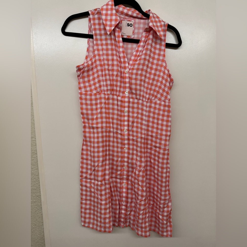 SO Orange Pink and White Gingham Button down Top